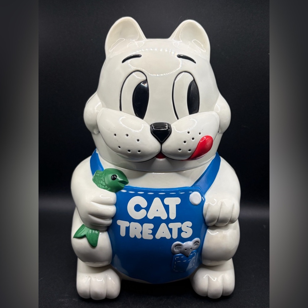 1992 Vintage Meowing Cat Treat Cookie Jar Fun-Damental Too LTD Kitsch Storage